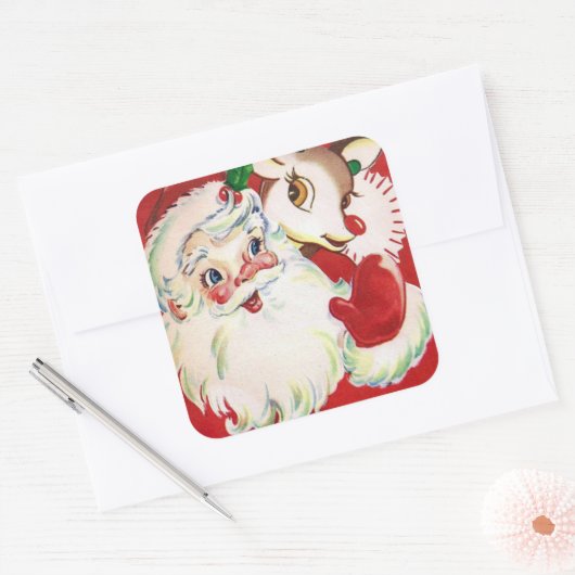 ヴィンテージクリスマスサンタトインデナーレトロステッカー スクエアシール (封筒)