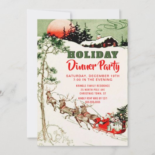 ヴィンテージクリスマスサンタトナイナーディナーパーティー 招待状 (正面)