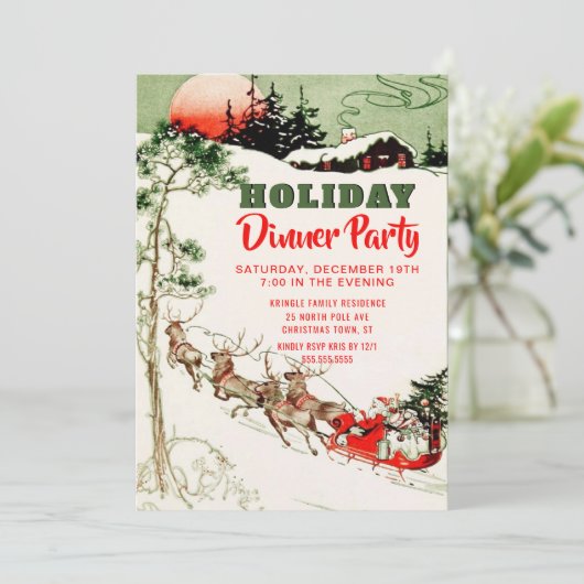 ヴィンテージクリスマスサンタトナイナーディナーパーティー 招待状 (スタンド正面)