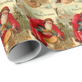 ヴィンテージクリスマスサンタパッティングチャイルドバッグ ラッピングペーパー (ロールコーナー)