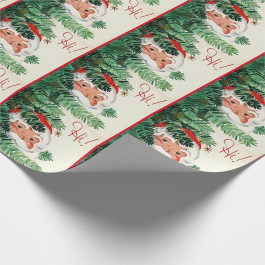 ヴィンテージクリスマスサンタピーキングのまわりにツリー ラッピングペーパー (角)