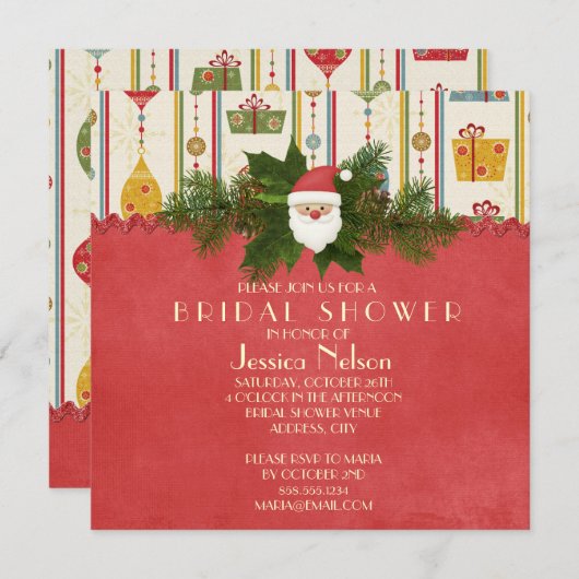 ヴィンテージクリスマスサンタブライダルシャワー 招待状 (正面/裏面)