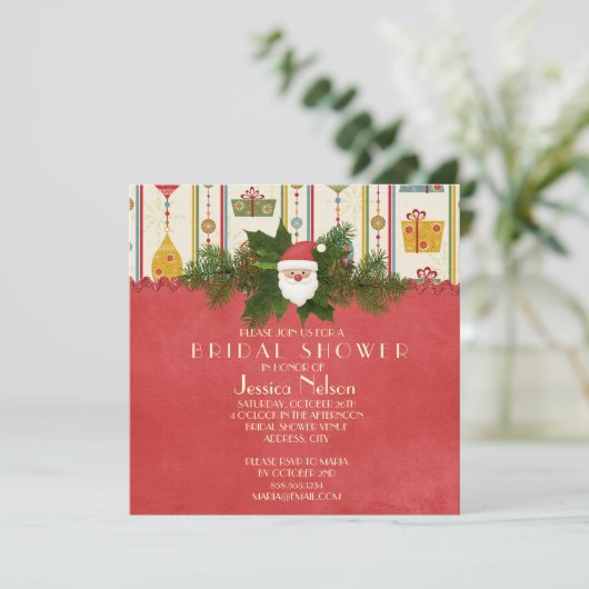 ヴィンテージクリスマスサンタブライダルシャワー 招待状 (スタンド正面)