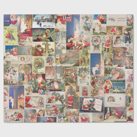 ヴィンテージクリスマスサンタホリデーデカップポストカード ラッピングペーパー (フラット)
