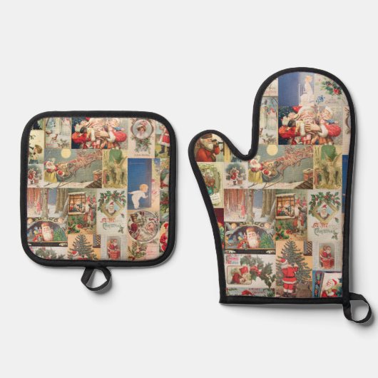 ヴィンテージクリスマスサンタホリデーデカップポストカード 鍋つかみ&鍋敷きセット (正面)