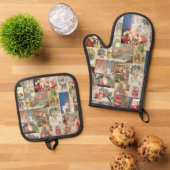 ヴィンテージクリスマスサンタホリデーデカップポストカード 鍋つかみ&鍋敷きセット (トップダウン)