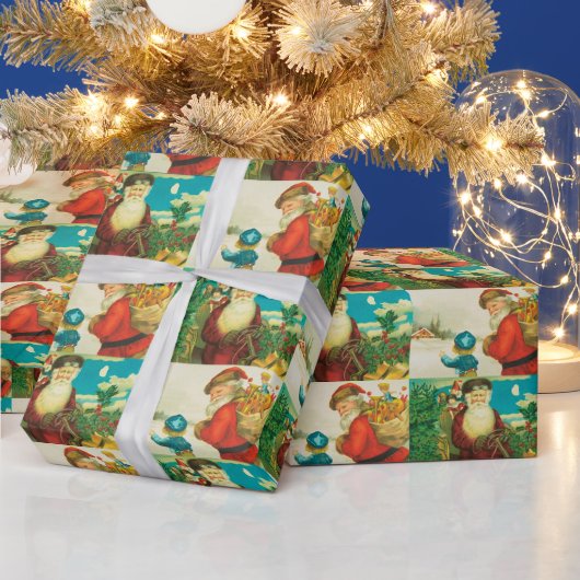 ヴィンテージクリスマスサンタホリデーラッピング紙 ラッピングペーパー (クリスマス)