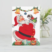 ヴィンテージクリスマスサンタホールディングキッテン シーズンカード (スタンド正面)