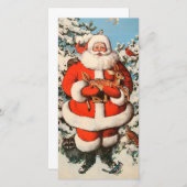 ヴィンテージクリスマスサンタホールディングベビーディアー シーズンカード (正面/裏面)