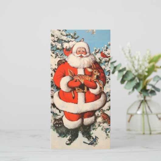 ヴィンテージクリスマスサンタホールディングベビーディアー シーズンカード (スタンド正面)