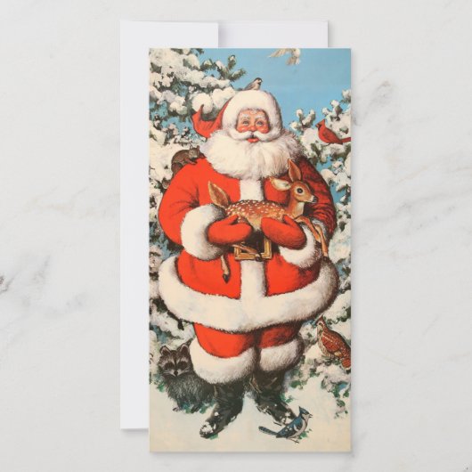 ヴィンテージクリスマスサンタホールディングベビーディアー シーズンカード (正面)
