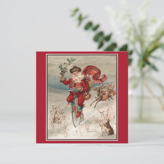 ヴィンテージクリスマスサンタライディング自転車 シーズンカード (スタンド正面)