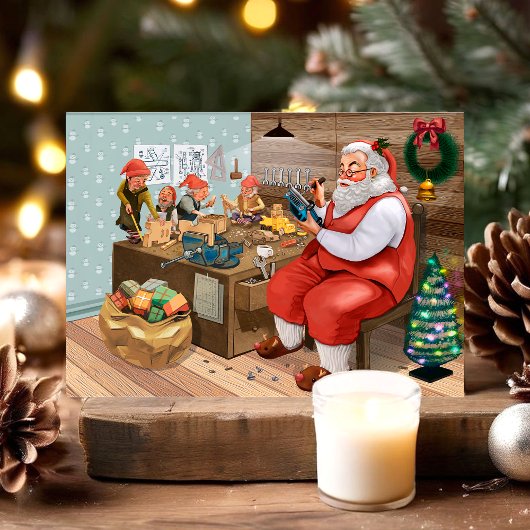 ヴィンテージクリスマスサンタワークショップホリデーポストカード シーズンポストカード