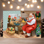 ヴィンテージクリスマスサンタワークショップホリデーポストカード シーズンポストカード