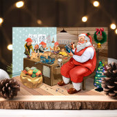 ヴィンテージクリスマスサンタワークショップホリデーポストカード シーズンポストカード