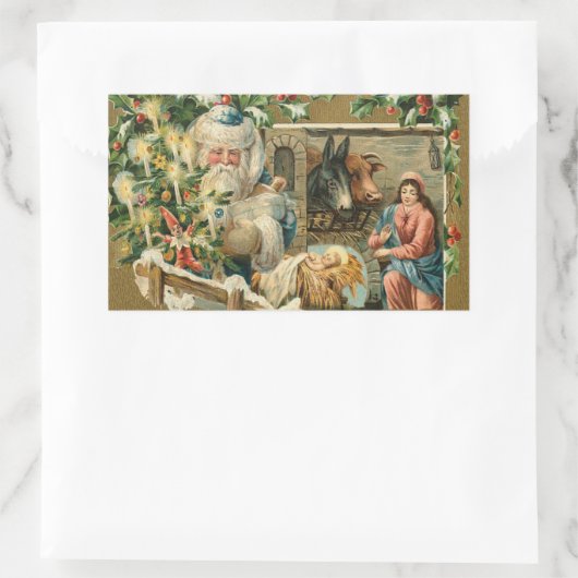 ヴィンテージクリスマスサンタ出生 長方形シール (バッグ)