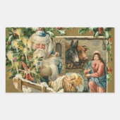 ヴィンテージクリスマスサンタ出生 長方形シール (正面)