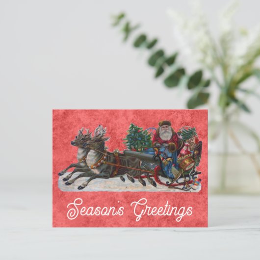 ヴィンテージクリスマスサンタ季節のごあいさつ ポストカード (スタンド正面)