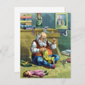 ヴィンテージクリスマスサンタ裁縫人形招待状 招待状 (正面/裏面)