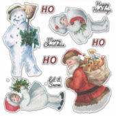 ヴィンテージクリスマスサンタ雪だるまガールズ装飾品 シール (正面)