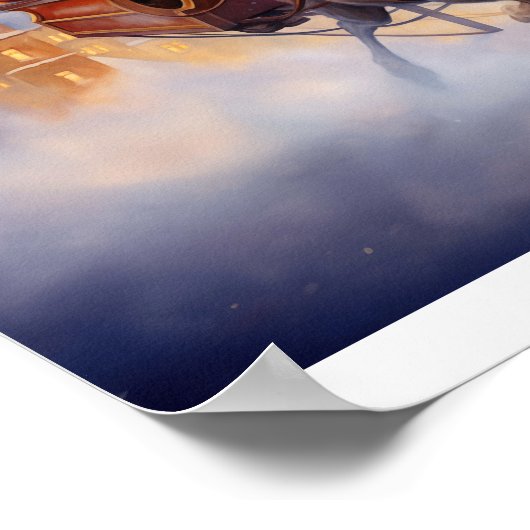 ヴィンテージクリスマスサンタ飛んでいるクロースinそり ポスター (角)