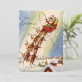 ヴィンテージクリスマスサンタ飛んでいるトインデアホリデーカ シーズンカード (スタンド正面)