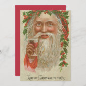 ヴィンテージクリスマスサンタ飲みワインホリデーカード シーズンカード (正面/裏面)