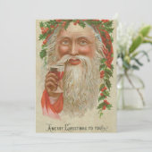 ヴィンテージクリスマスサンタ飲みワインホリデーカード シーズンカード (スタンド正面)