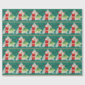 ヴィンテージクリスマスサンタ飾とガールズツリー ラッピングペーパー (フラット)