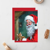 ヴィンテージクリスマスサンタ、猫&マウスフラットノートカード ノートカード (正面/裏面インサイチュ)