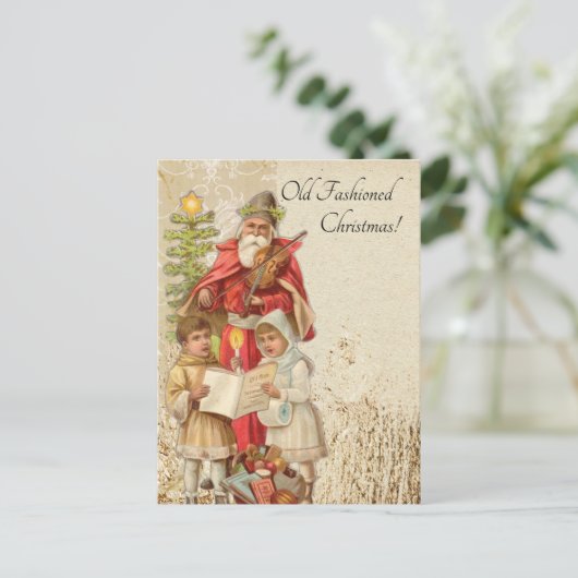 ヴィンテージクリスマスサン遊タのヴァイオリンキッズツリー シーズンポストカード (スタンド正面)
