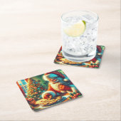 ヴィンテージクリスマスサン食べタのクッキー スクエアペーパーコースター (インサイチュ)