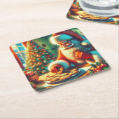 ヴィンテージクリスマスサン食べタのクッキー スクエアペーパーコースター (アングル)