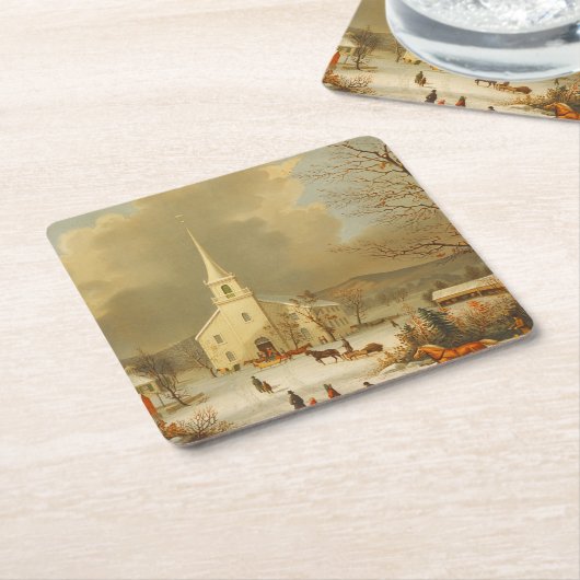 ヴィンテージクリスマスサー絵画ビス スクエアペーパーコースター (アングル)