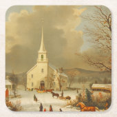 ヴィンテージクリスマスサー絵画ビス スクエアペーパーコースター (正面)