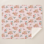 ヴィンテージクリスマスシカとキノコの家のパターン シェルパブランケット (正面(横))