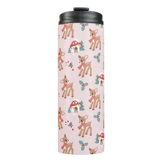 ヴィンテージクリスマスシカとキノコの家のパターン タンブラー (正面)