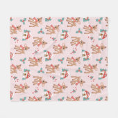 ヴィンテージクリスマスシカとキノコの家のパターン フリースブランケット (正面(横))