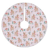 ヴィンテージクリスマスシカとキノコの家のパターン ブラッシュドポリエステルツリースカート (正面)