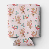 ヴィンテージクリスマスシカとキノコの家のパターン 缶クーラー (裏面)