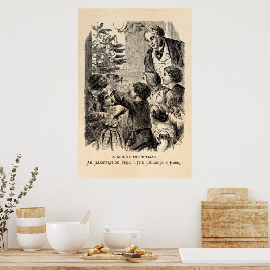 ヴィンテージクリスマスシビクトリアンーンの子ども(木) ポスター (キッチン)