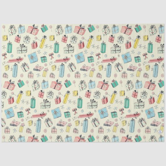 ヴィンテージクリスマスショッピングかわいい手描きギフト 薄葉紙 (正面)