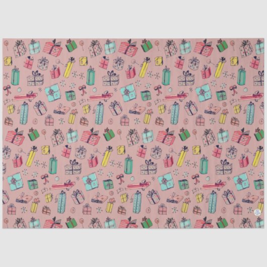 ヴィンテージクリスマスショッピングかわいい手描きギフト 薄葉紙 (正面)