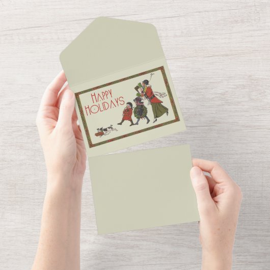 ヴィンテージクリスマスショッピングファミリーおもしろい オールインワン招待状 (貼ってはがせる)