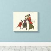 ヴィンテージクリスマスショッピングファミリーおもしろい キャンバスプリント (インサイチュ (ウッドフロア))
