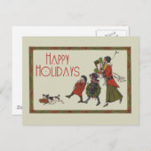 ヴィンテージクリスマスショッピングファミリーおもしろい シーズンポストカード (正面/裏面)