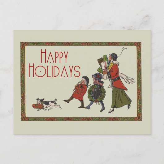 ヴィンテージクリスマスショッピングファミリーおもしろい シーズンポストカード (正面)