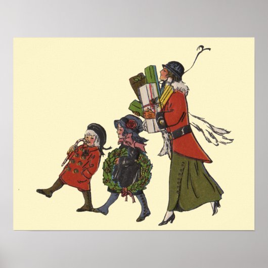 ヴィンテージクリスマスショッピングファミリーおもしろい ポスター (正面)