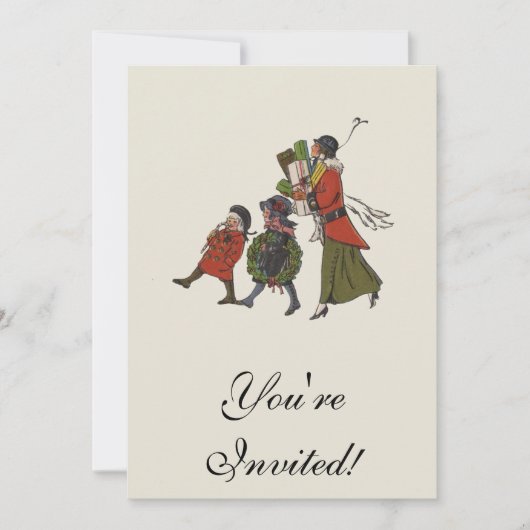 ヴィンテージクリスマスショッピングファミリーおもしろい 招待状 (正面)