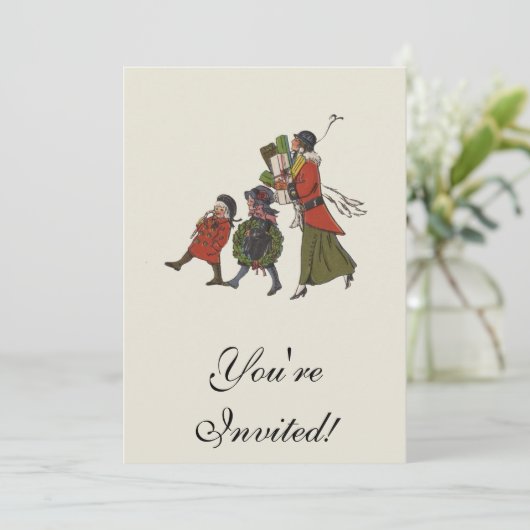 ヴィンテージクリスマスショッピングファミリーおもしろい 招待状 (スタンド正面)